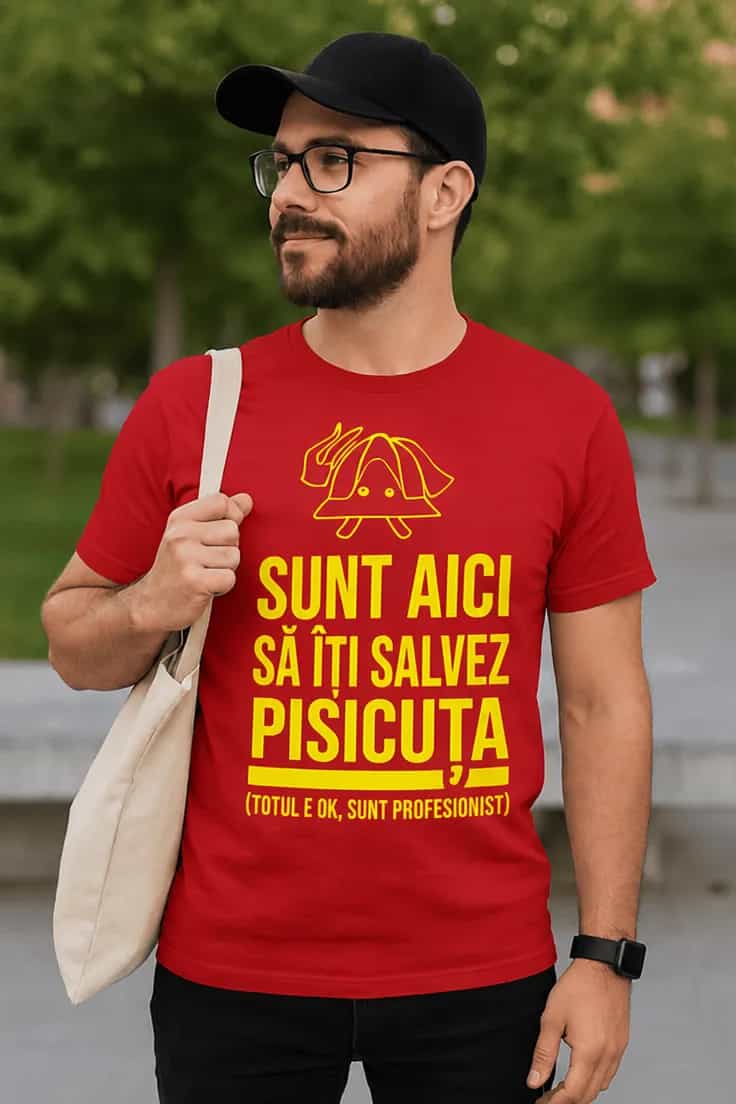 Tricou amuzant Pompier salvator de pisicuțe