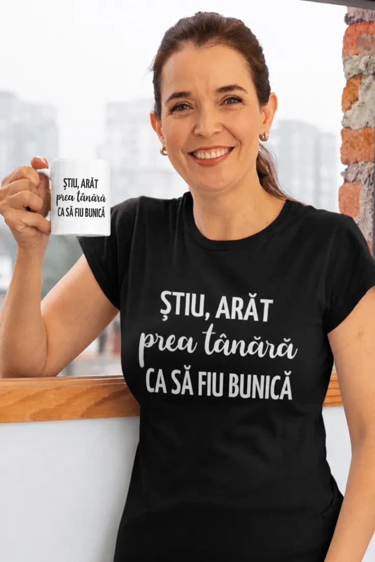 Tricou amuzant Prea tânără pentru bunică