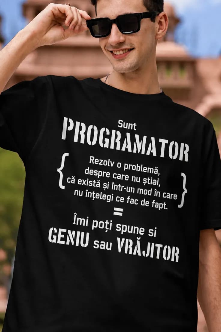 Tricou amuzant Programator geniu vrăjitor