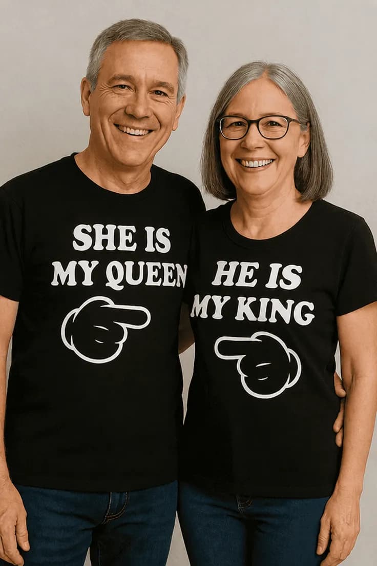 Tricou pentru cuplu she is my queen he is my king