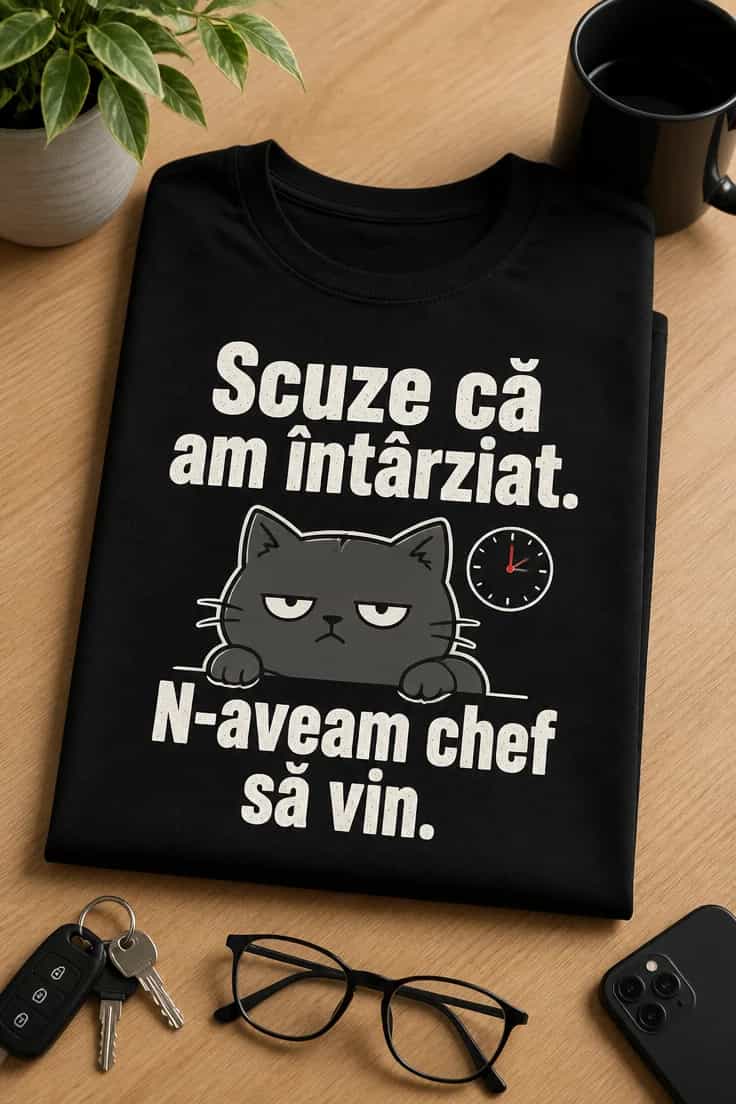 Tricou amuzant „Scuze că am întârziat. N-aveam chef să vin.”