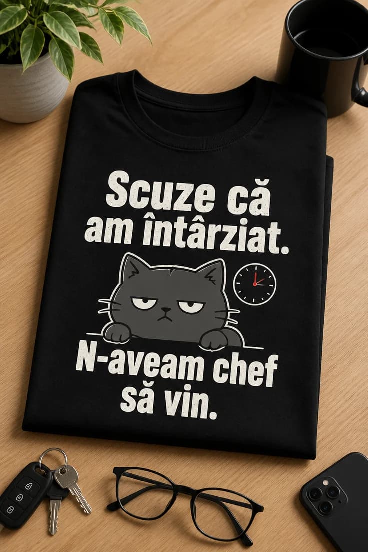 Tricou amuzant „Scuze că am întârziat. N-aveam chef să vin.”