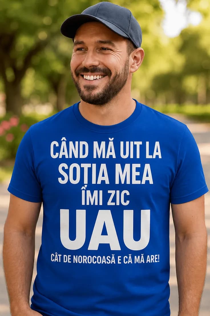 Tricou amuzant Soția norocoasă că mă are