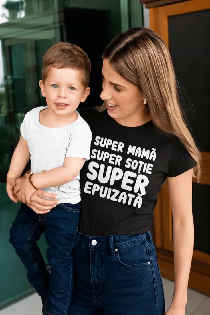 Tricou amuzant Super mamă obosită – SUPER MAMĂ