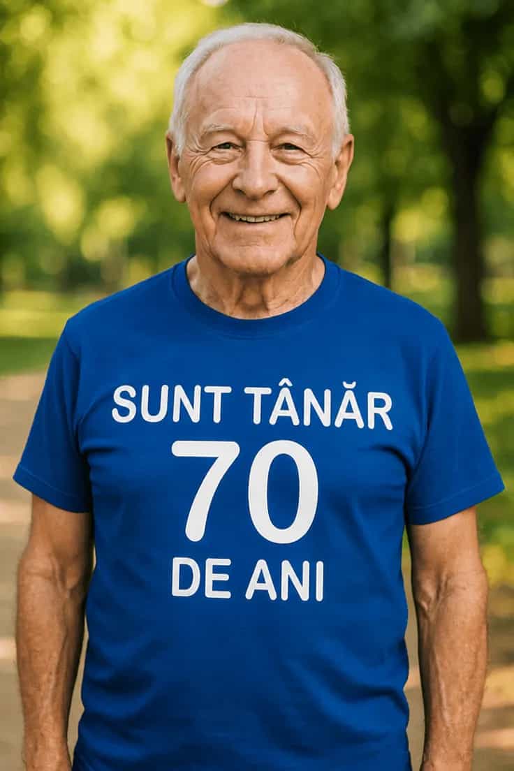 Tricou amuzant Tânăr la 70 de ani