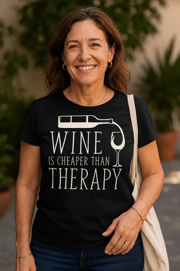 Tricou amuzant Vinul e mai ieftin ca terapia