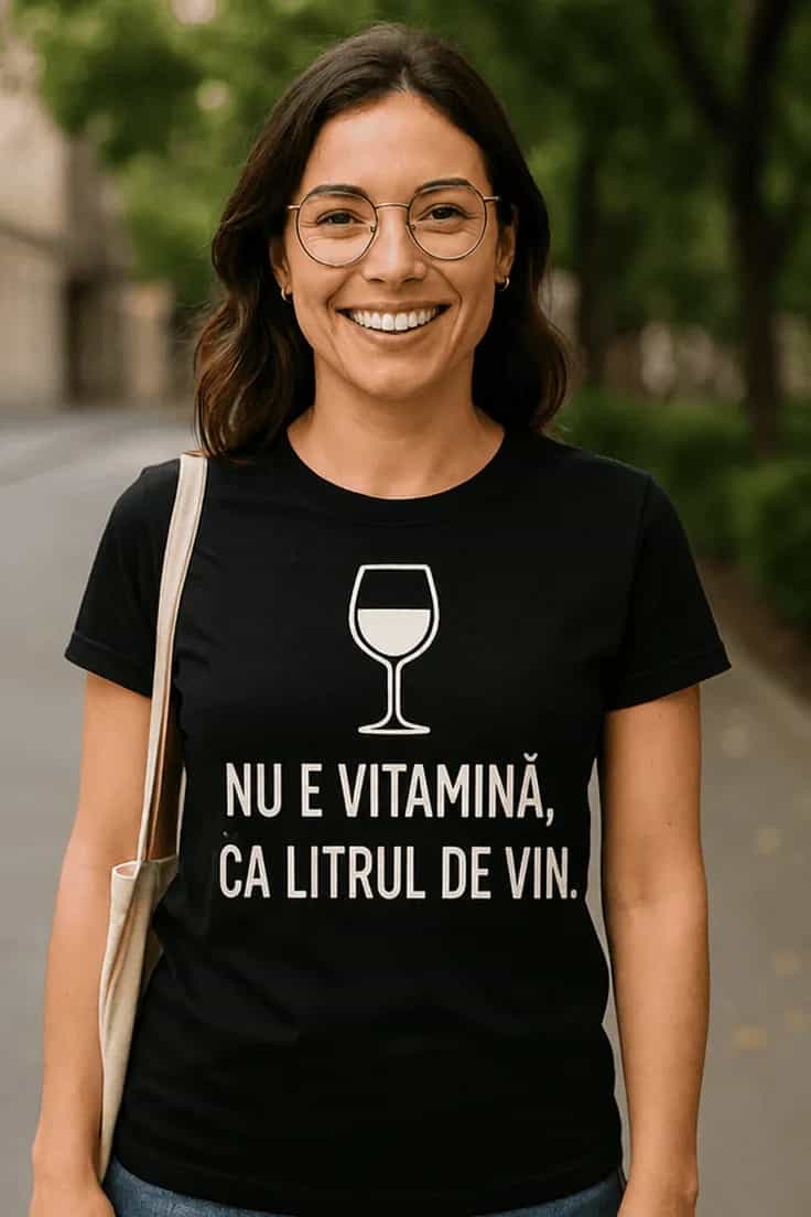 Tricou amuzant Vitamina din vin – NU E VITAMINĂ,