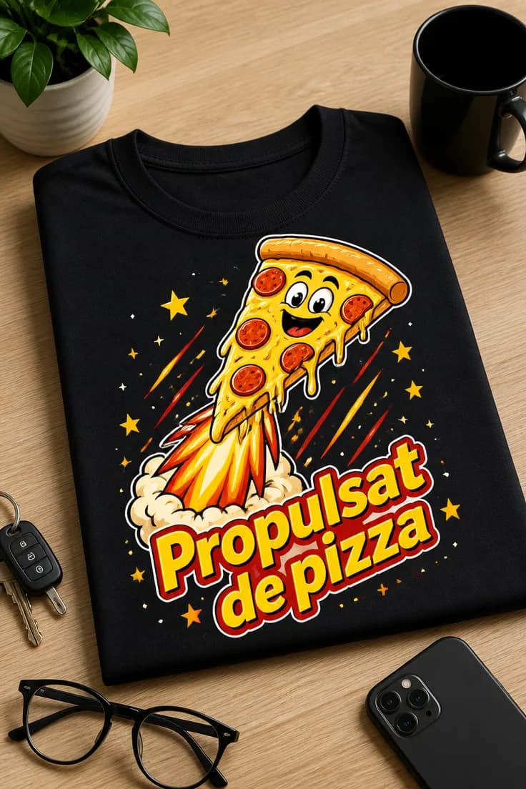 Tricou cu pizza București – Propulsat de pizza