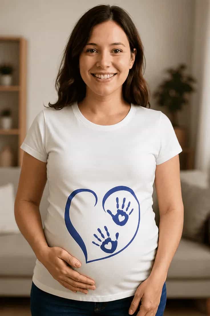 Tricou de gravidă cu inimă și mânuțe