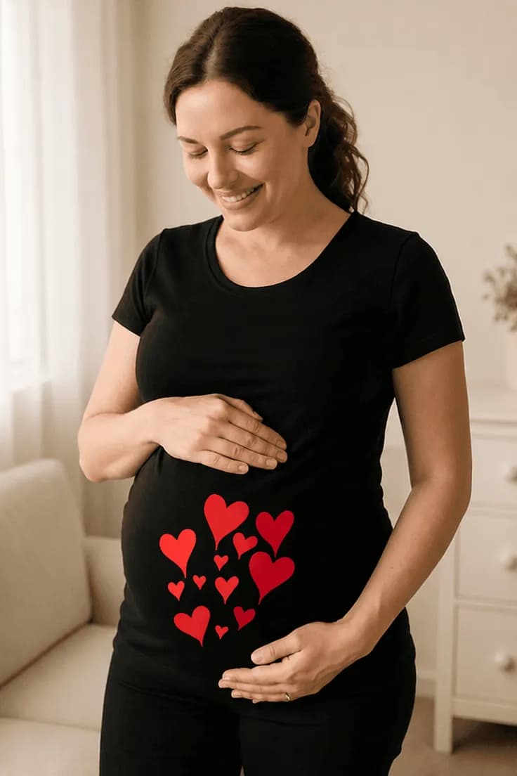 Tricou de gravidă cu inimioare