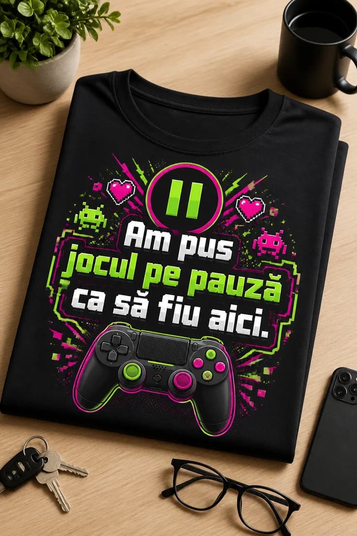 Tricou gamer Am pus jocul pe pauză ca să fiu aici.
