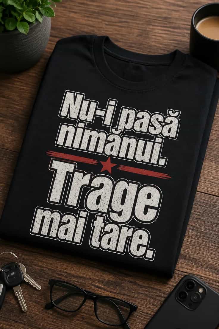 Tricou haios „Nu-i pasă nimănui. Trage mai tare.”