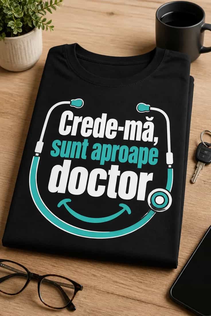 Tricou de medicină Crede-mă, sunt aproape doctor