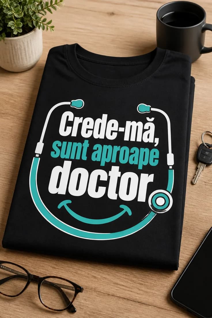 Tricou de medicină Crede-mă, sunt aproape doctor