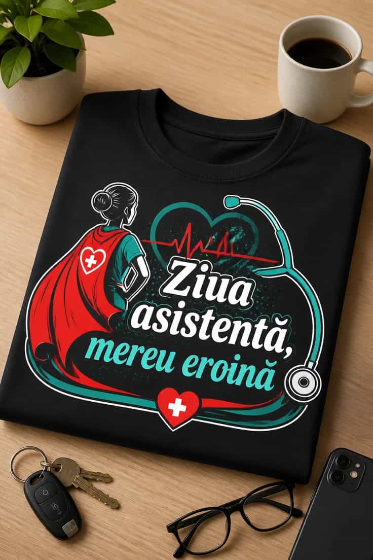 Tricou „Ziua asistentă, mereu eroină”