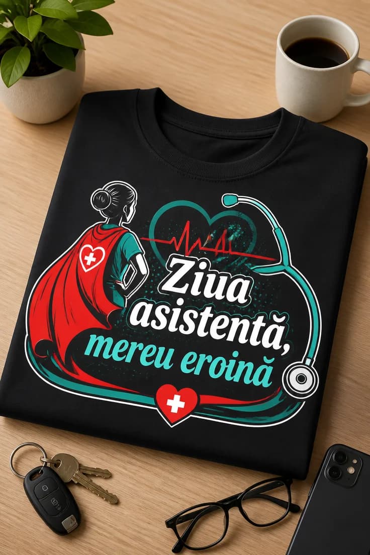 Tricou „Ziua asistentă, mereu eroină”