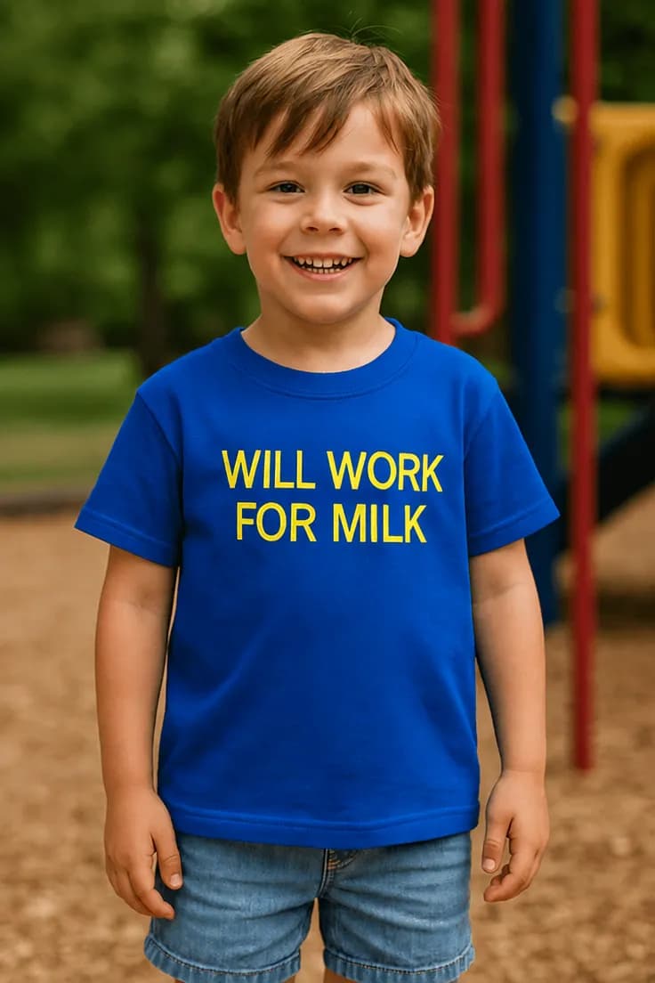 Tricou pentru copii Voi munci pentru lapte