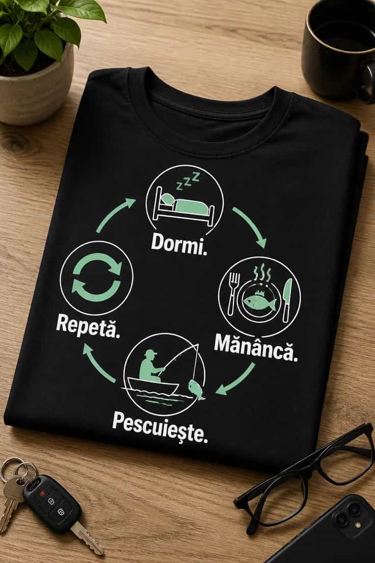 Tricou de pescuit Dormi. Mănâncă. Pescuiește. Repetă.