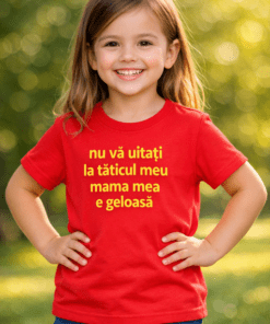 Tricou amuzant pentru copii „Nu vă uitați la tăticul meu, mama e geloasă”