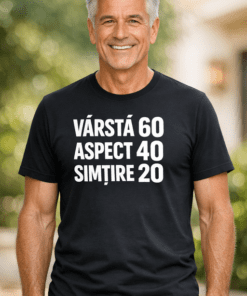 Tricou amuzant: Vârstă 60, aspect 40, simțire 20