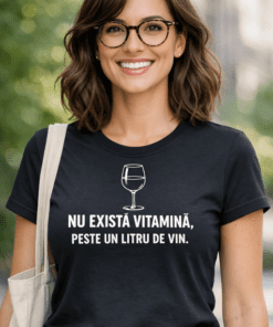 Tricou amuzant: Nu există vitamină peste un litru de vin