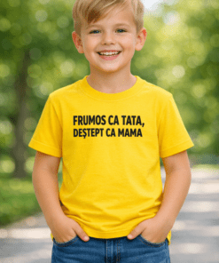 Tricou amuzant pentru copii: Frumos ca tata, deștept ca mama