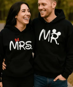 Bluză amuzantă Mr Mrs cuplu cu imprimeu MRS. MŔ. pentru cadou haios de cuplu