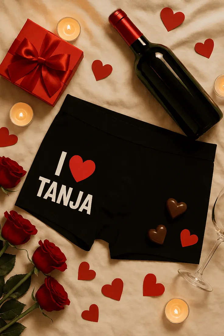 Boxeri amuzanți I love cu nume personalizat TANJA, cadou haios personalizat