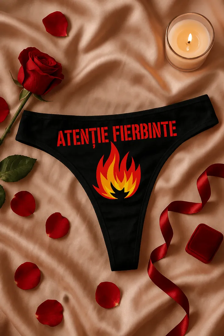 Lenjerie damă Atenție fierbinte, cadou amuzant cu mesajul ATENȚIE FIERBINTE