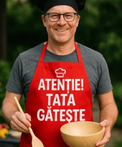 Șorț amuzant Atenție tata gătește cu mesaj imprimat pentru cadou haios pentru tătici