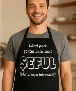 Șorț amuzant Când port șorțul sunt șef cu mesaj tipărit pentru cadou haios