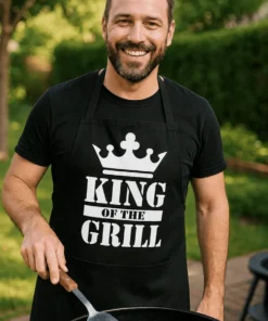 Șorț amuzant Regele grătarului, cadou de zi de naștere pentru pasionatul de barbecue