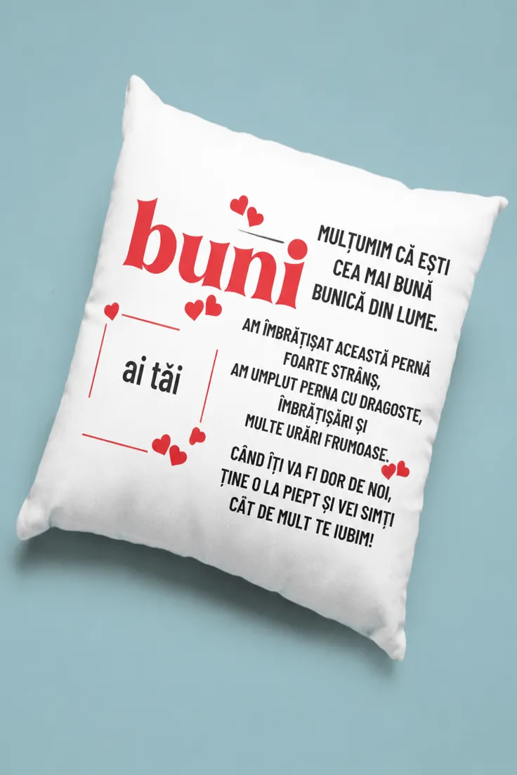 Pernă decorativă pentru bunica iubită cu mesaj emoționant pentru bunica