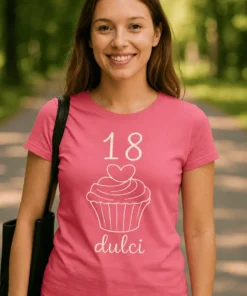 Tricou amuzant 18 dulci cu imprimeu 18 dulci, cadou haios pentru aniversare