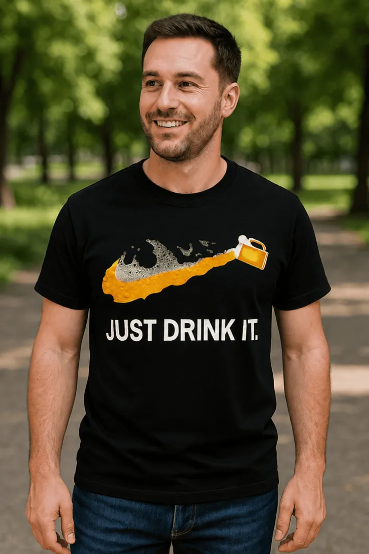 Tricou amuzant pentru iubitori de bere cu textul JUST DRINK IT