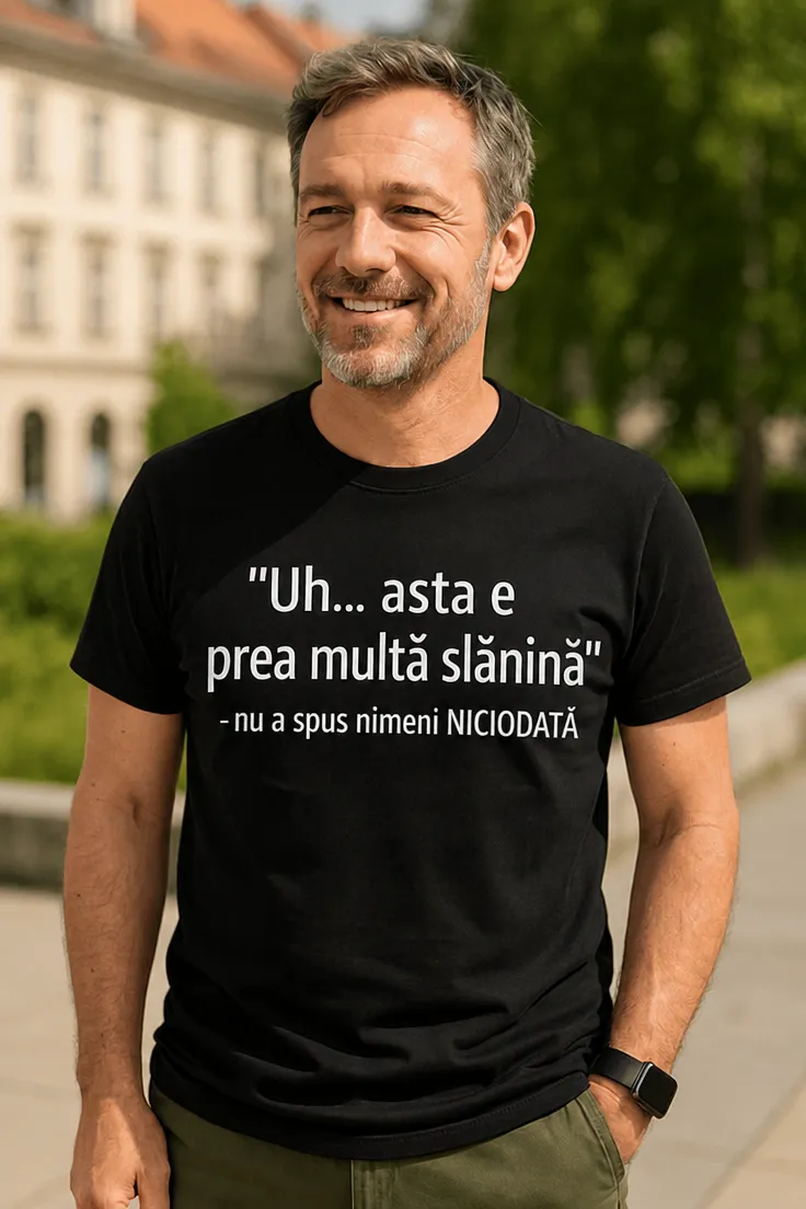 Tricou amuzant Prea multă slănină cu mesaj haios pentru cadou