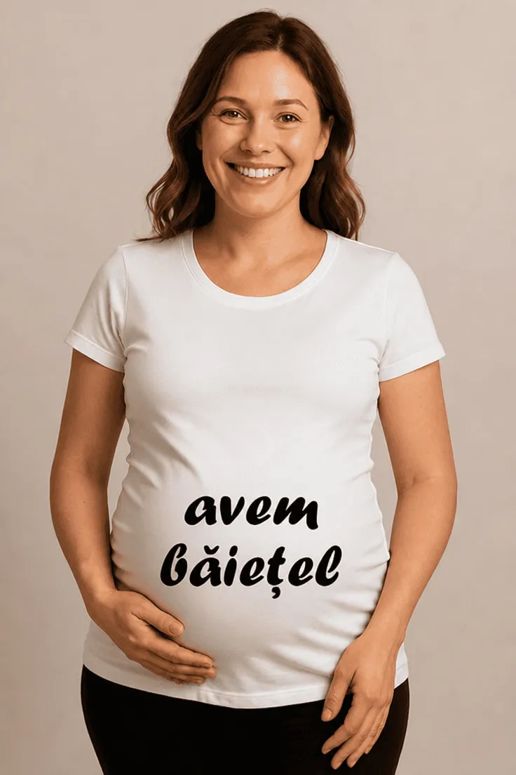 Tricou de gravidă Anunț bebeluș cu mesajul avem băiețel