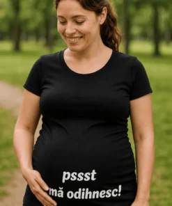 Tricou de gravidă Pssst mă odihnesc! cu mesajul pssst mă odihnesc! imprimat frontal