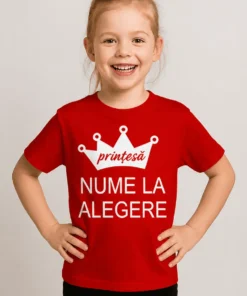Tricou pentru copii prințesă cu nume personalizat, cu design pentru fetițe și nume la alegere