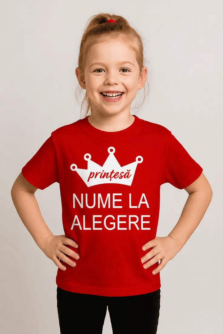 Tricou pentru copii prințesă cu nume personalizat, cu design pentru fetițe și nume la alegere