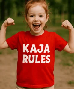 Tricou pentru copii Rules cu nume personalizat, cu textul KAJA RULES imprimat